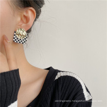 Ins Black And White Checkerboard Geometrical Square Earrings For Women 2021 Stainless Steel Earrings